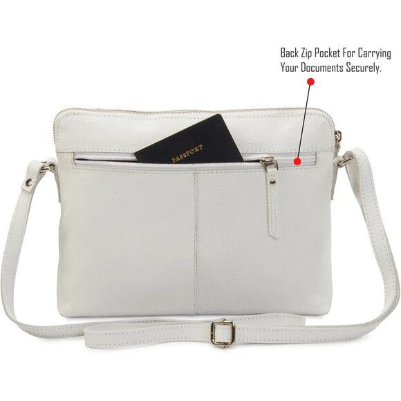Women White Imported Leather Polyester Crossbody Sling Shoulder Crossover Bag - Picture 5 of 6